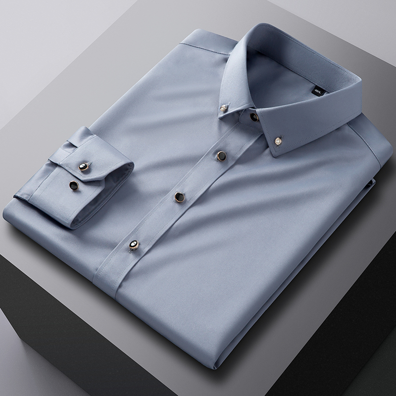 2022 새로운 남성 단색 캐주얼 셔츠 비즈니스 패션 뽕나무 실크 패브릭 긴 소매 셔츠 남성 탄성 부드러운 아늑한
